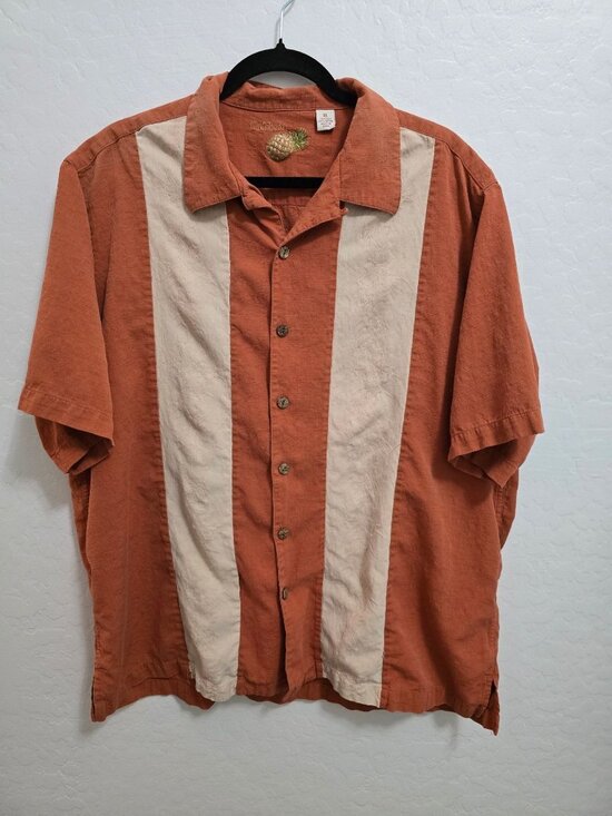 Caribbean Other - Caribbean Mens XL Burnt Orange Hawaiian Shirt Silk Blend Vertical Panels READ